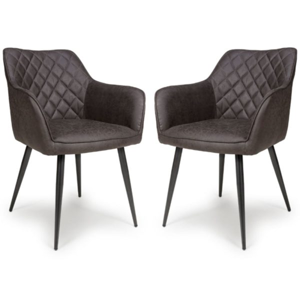 Caribou Grey Fabric Carver Dining Chairs In Pair | Bed Sava