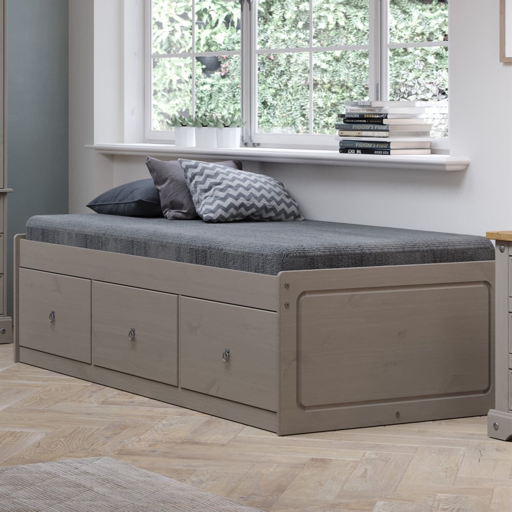 Caribou Wooden Cabin Bed With 3 Drawers In Grey Oak | Bed Sava