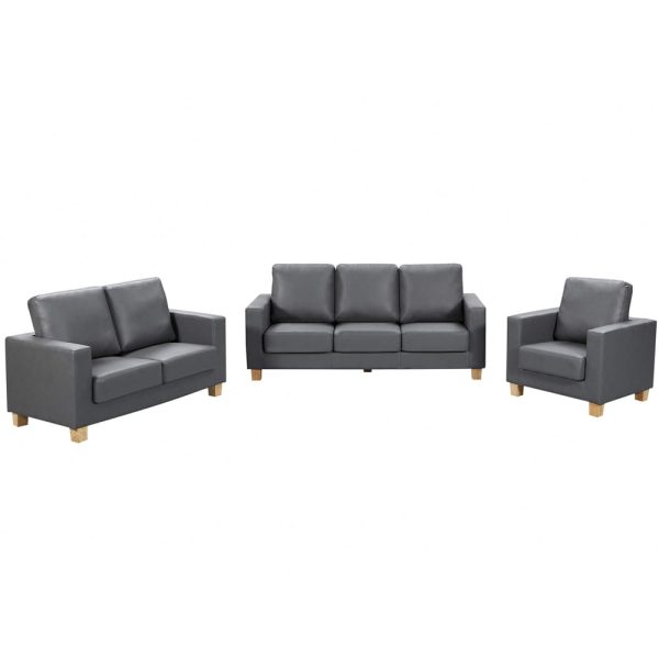Caridad PU Leather Sofa Suite In Grey | Bed Sava