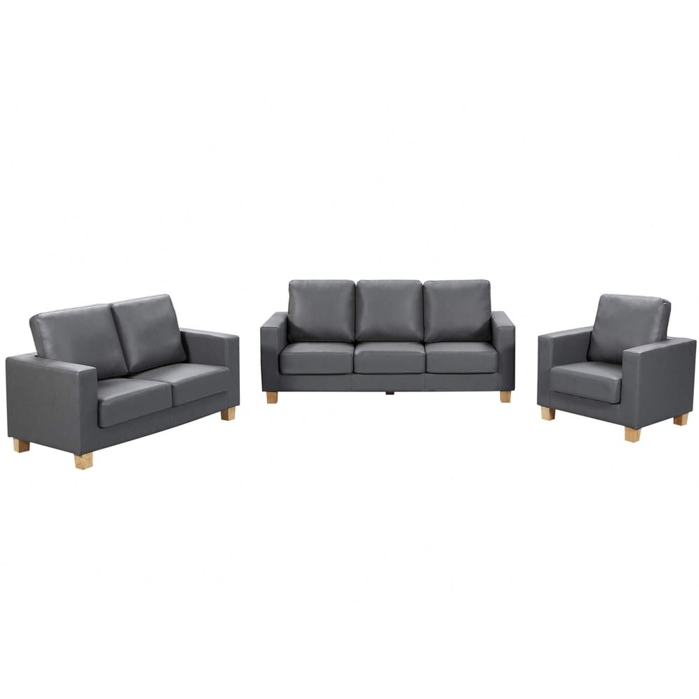 Caridad PU Leather Sofa Suite In Grey | Bed Sava