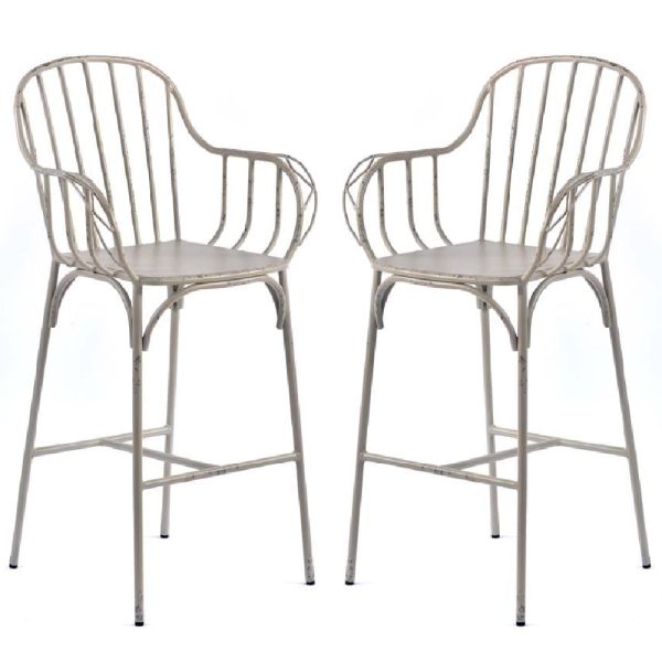 Carla Vintage White Aluminium Outdoor Bar Chairs In Pair | Bed Sava