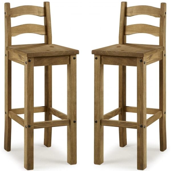 Carlen Distressed Oak Wooden Bar Chairs In Pair | Bed Sava