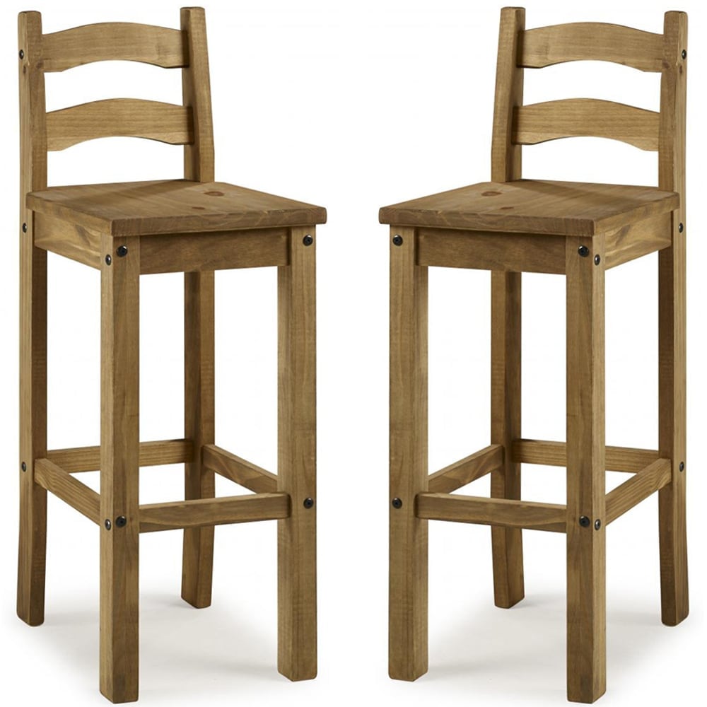Carlen Distressed Oak Wooden Bar Chairs In Pair