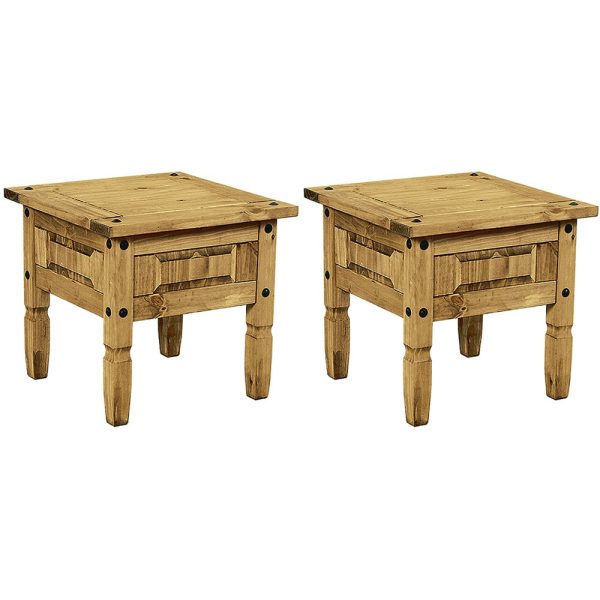 Carlen Distressed Oak Wooden Lamp Table In Pair | Bed Sava