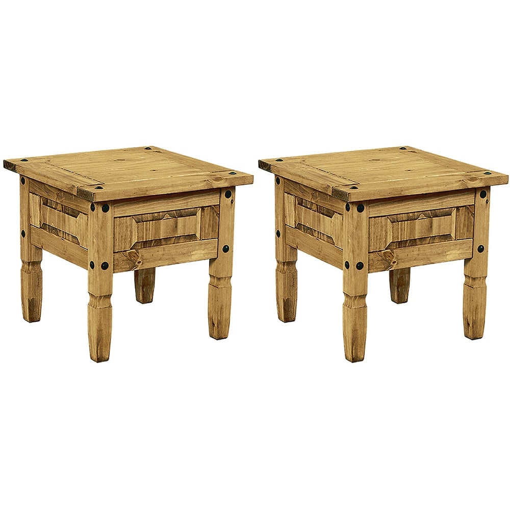 Carlen Distressed Oak Wooden Lamp Table In Pair | Bed Sava