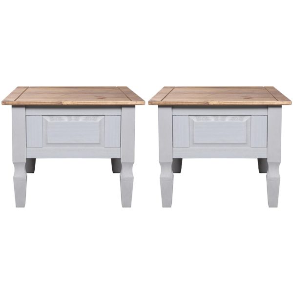 Carlen Grey Distressed Oak Wooden Lamp Tables In Pair | Bed Sava