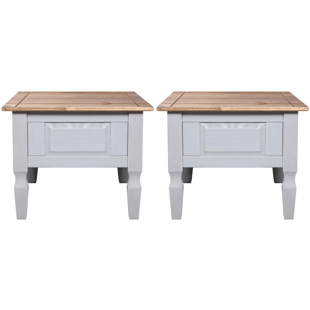 Carlen Grey Distressed Oak Wooden Lamp Tables In Pair | Bed Sava