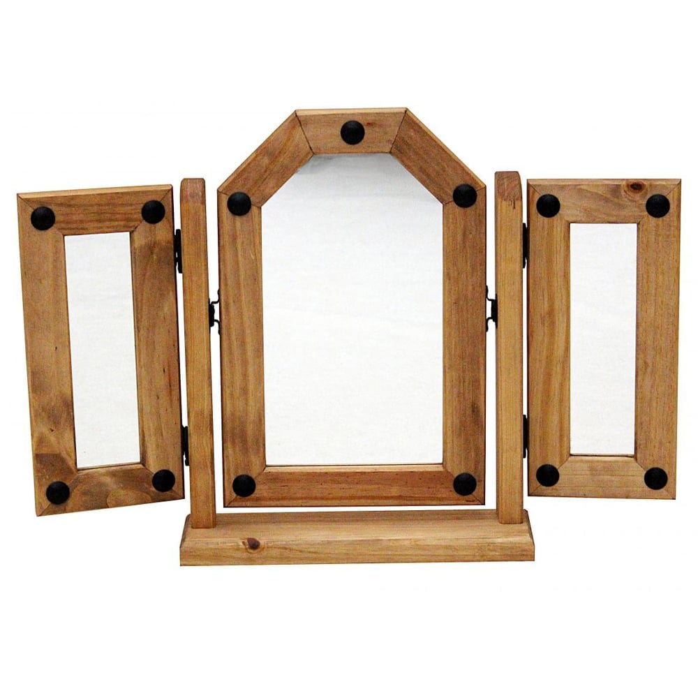 Carlen Vanity Triple Mirror With Distressed Oak Wooden Frame | Bed Sava