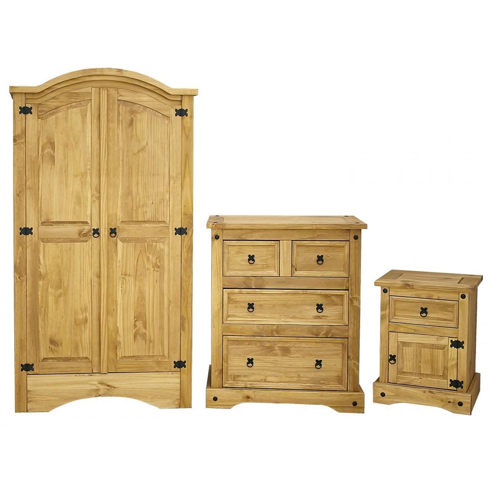 Carlen Wooden Bedroom Set 2 Doors Wardrobe In Distressed Oak | Bed Sava