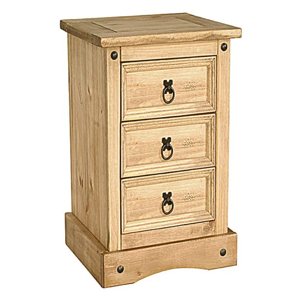 Carlen Wooden Bedside Cabinet With 3 Drawers In Distressed Oak | Bed Sava