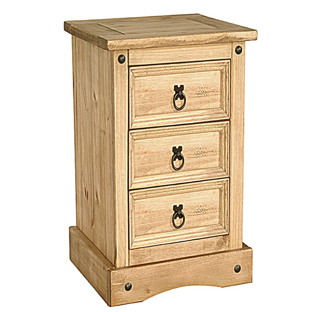 Carlen Wooden Bedside Cabinet With 3 Drawers In Distressed Oak | Bed Sava