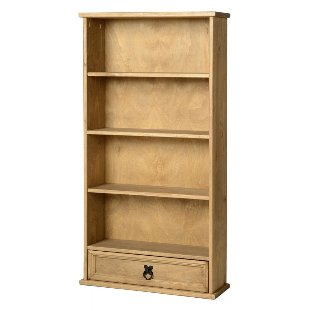 Carlen Wooden Bookcase With 1 Door In Distressed Oak | Bed Sava