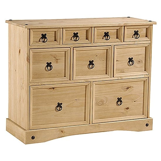Carlen Wooden Chest Of 9 Drawers In Waxed Light Pine | Bed Sava