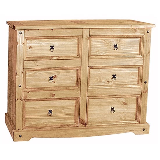Carlen Wooden Chest Of 6 Drawers In Waxed Light Pine | Bed Sava
