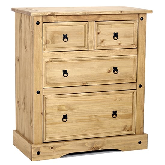 Carlen Wooden Chest Of 4 Drawers Wide In Light Pine | Bed Sava
