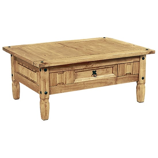 Carlen Wooden Coffee Table With 1 Drawer In Light Pine | Bed Sava