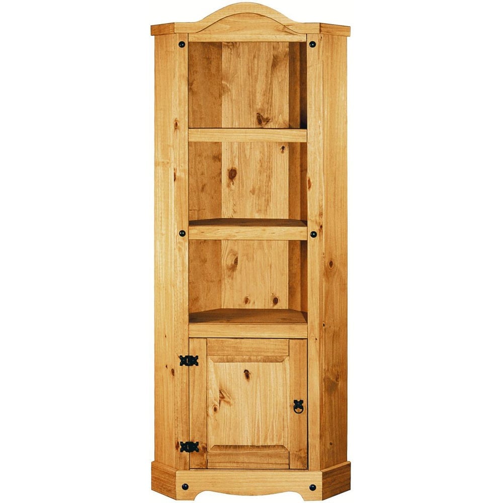 Carlen Wooden Corner Bookcase With 1 Door In Distressed Oak | Bed Sava