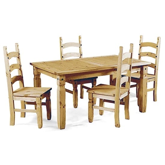 Carlen Wooden Dining Set With 4 Chairs In Light Pine | Bed Sava