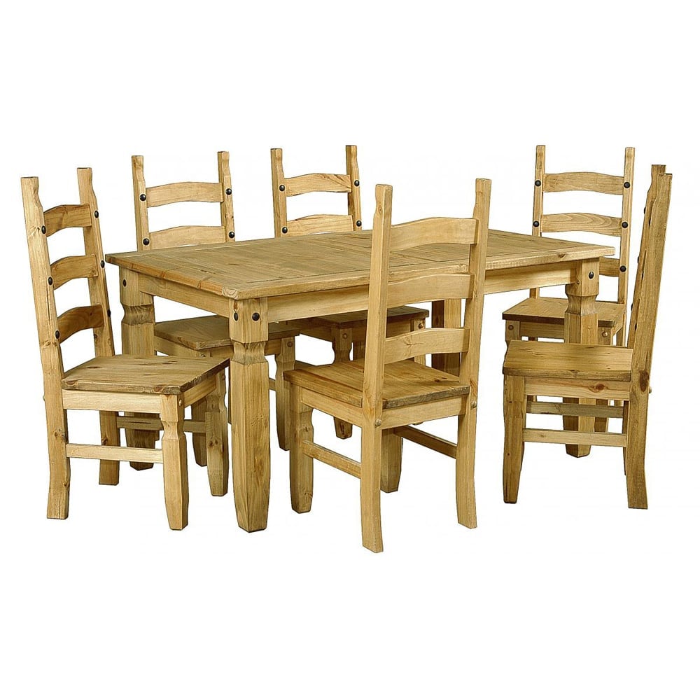 Carlen Wooden Dining Table With 6 Chairs In Distressed Oak | Bed Sava