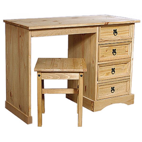 Carlen Wooden Dressing Table With Stool In Distressed Oak | Bed Sava