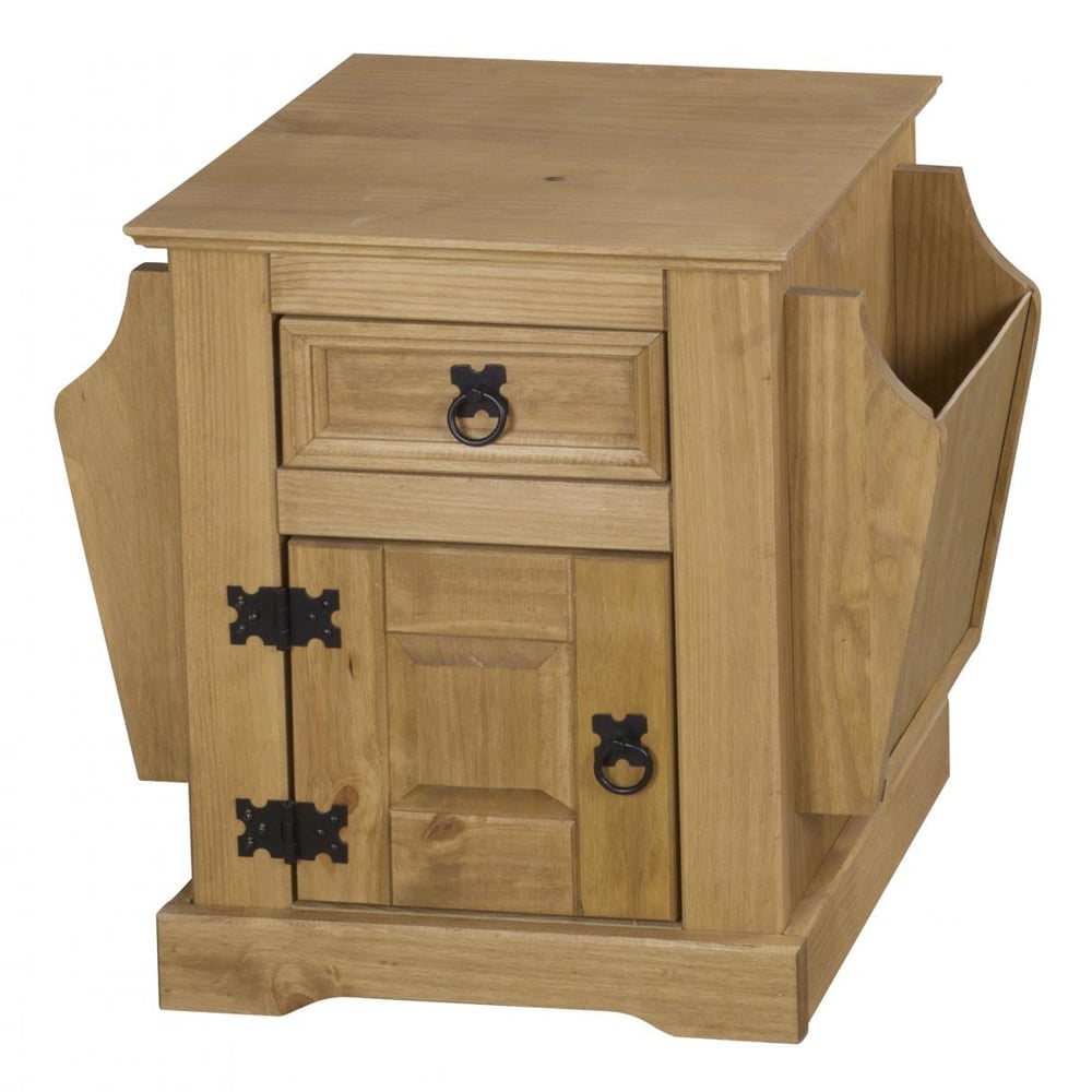 Carlen Wooden Side Table With Magazine Rack In Distressed Oak | Bed Sava