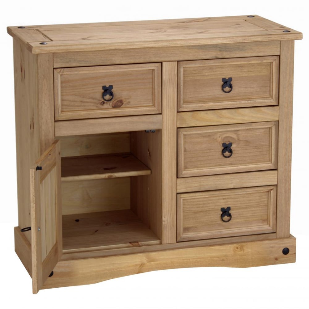 Carlen Wooden Sideboard With 1 Door 4 Drawers In Distressed Oak | Bed Sava