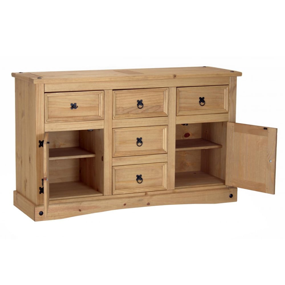 Carlen Wooden Sideboard With 2 Doors 5 Drawers In Distressed Oak | Bed Sava