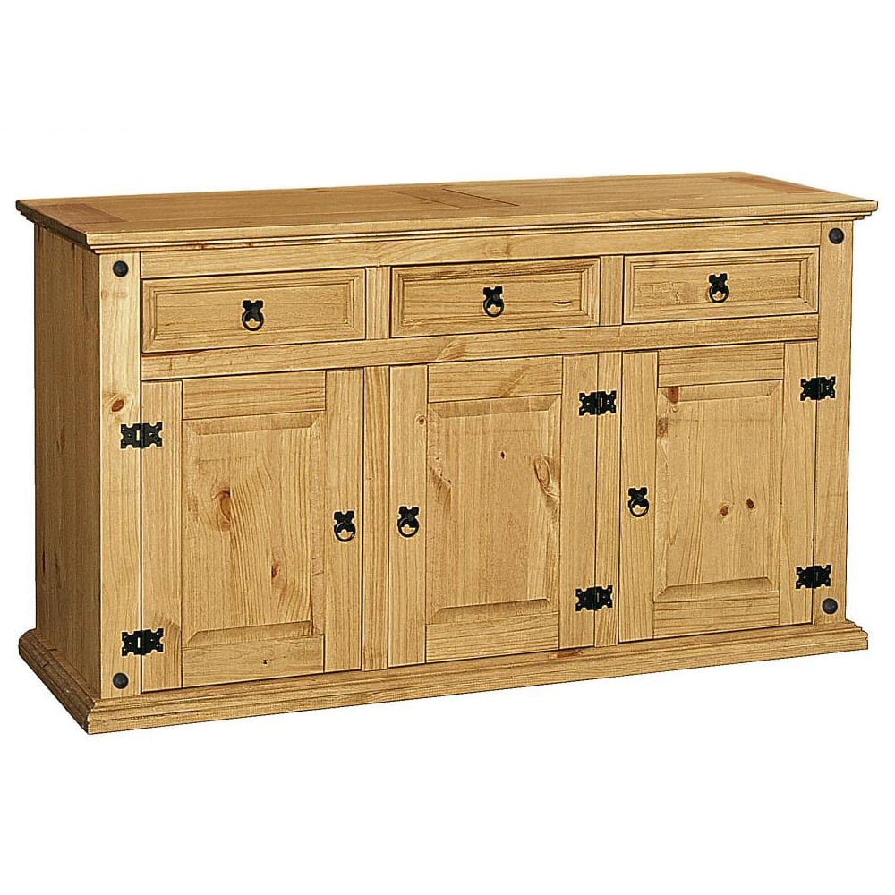 Carlen Wooden Sideboard With 3 Doors 3 Drawers In Distressed Oak | Bed Sava