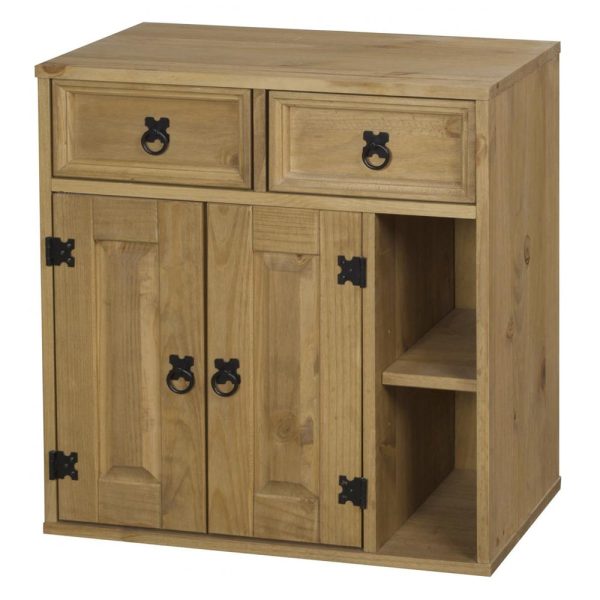 Carlen Wooden Sideboard With 2 Doors 2 Shelves In Distressed Oak | Bed Sava