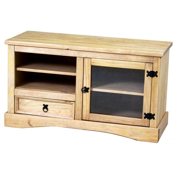 Carlen Wooden TV Stand With 1 Door 1 Drawer In Distressed Oak | Bed Sava