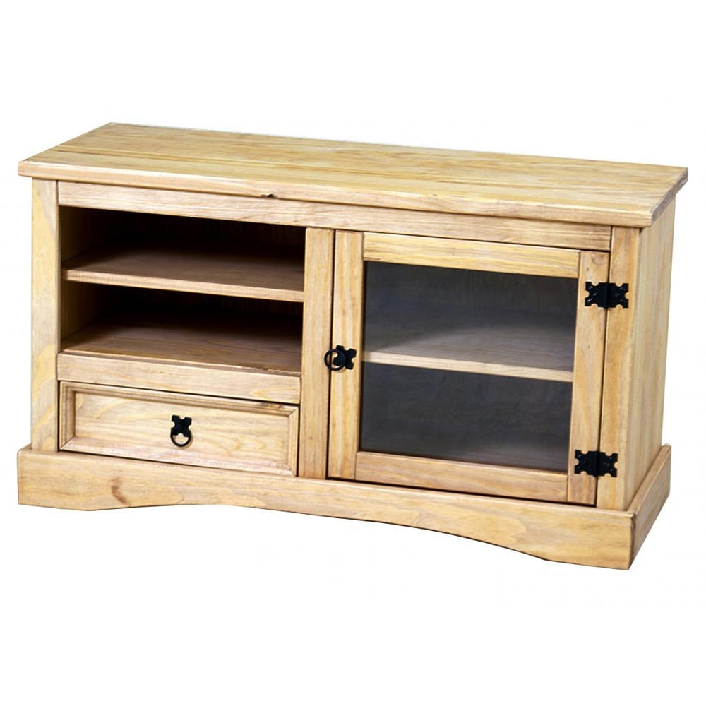 Carlen Wooden TV Stand With 1 Door 1 Drawer In Distressed Oak | Bed Sava