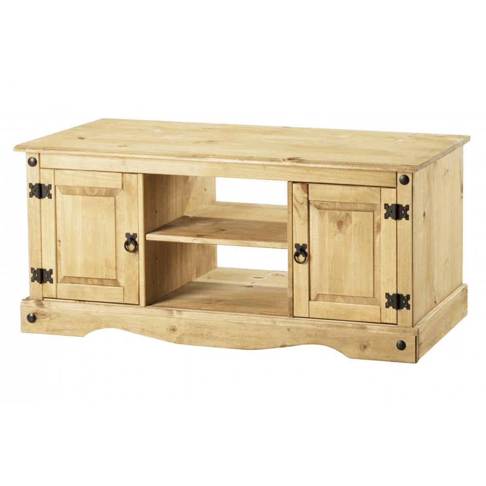 Carlen Wooden TV Stand With 2 Doors In Distressed Oak | Bed Sava