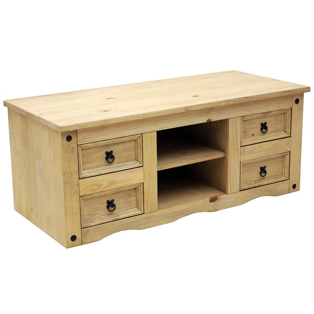 Carlen Wooden TV Stand With 4 Drawers In Distressed Oak | Bed Sava
