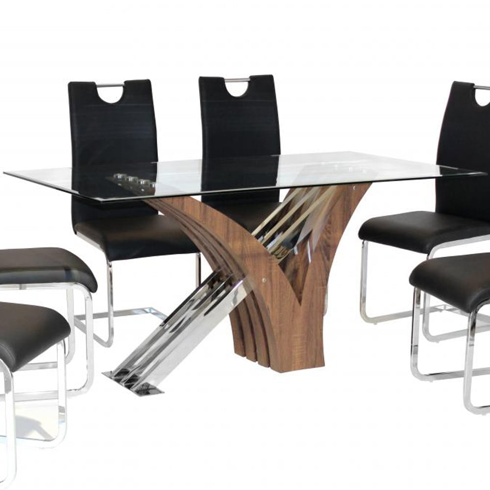 Carlisle Glass Top Dining Table With Walnut Wooden Base | Bed Sava