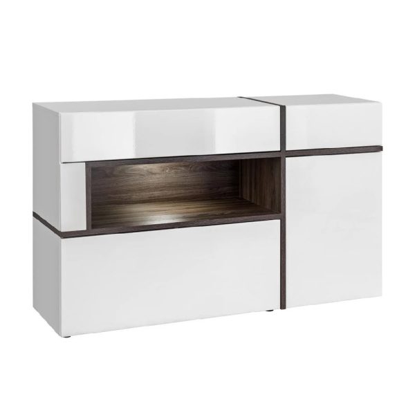 Carlisle High Gloss Sideboard In White And Elm With LED | Bed Sava