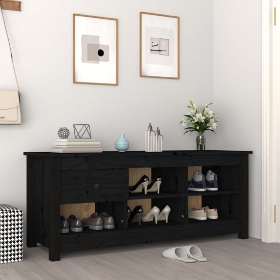 Carlsbad Pinewood Shoe Storage Bench In Black | Bed Sava
