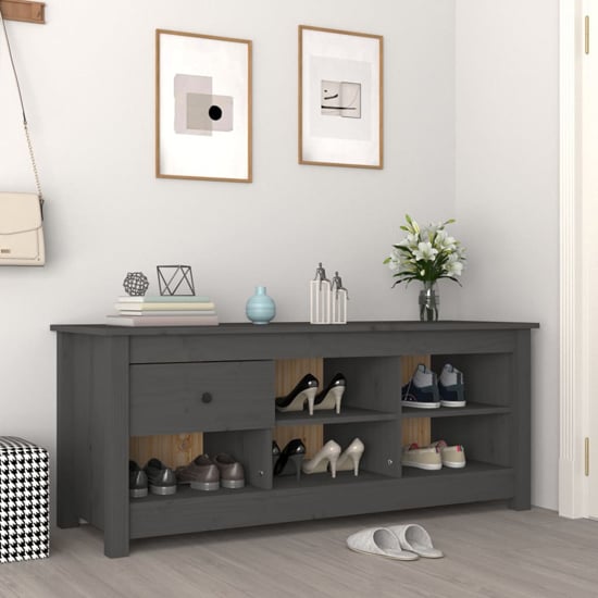 Carlsbad Pinewood Shoe Storage Bench In Grey | Bed Sava