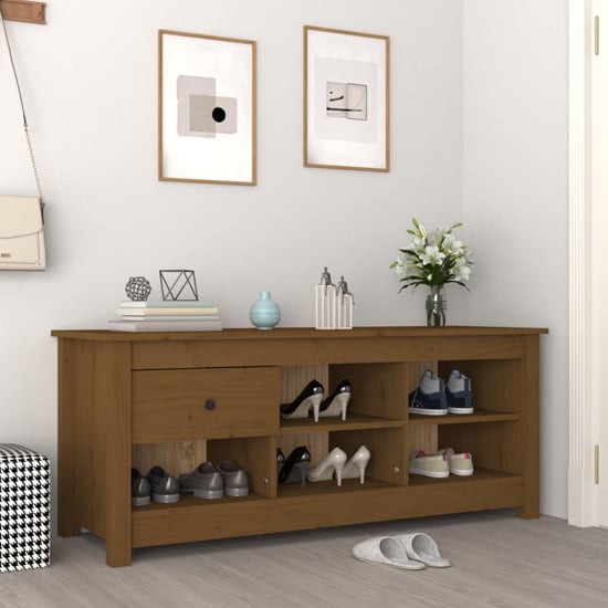 Carlsbad Pinewood Shoe Storage Bench In Honey Brown | Bed Sava