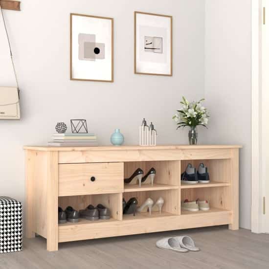 Carlsbad Pinewood Shoe Storage Bench In Natural | Bed Sava