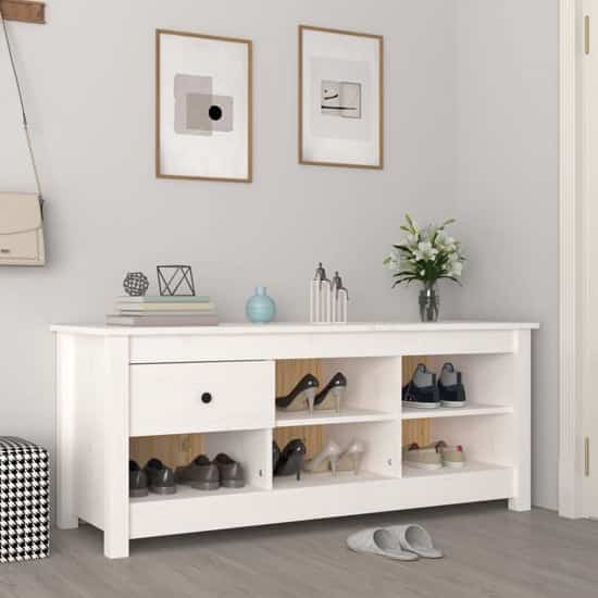 Carlsbad Pinewood Shoe Storage Bench In White | Bed Sava