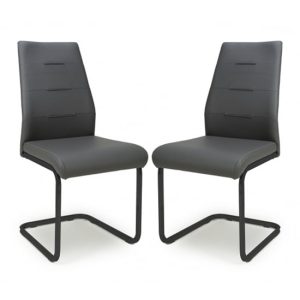 Carlton Dark Grey Leather Dining Chairs With Black Legs In Pair | Bed Sava