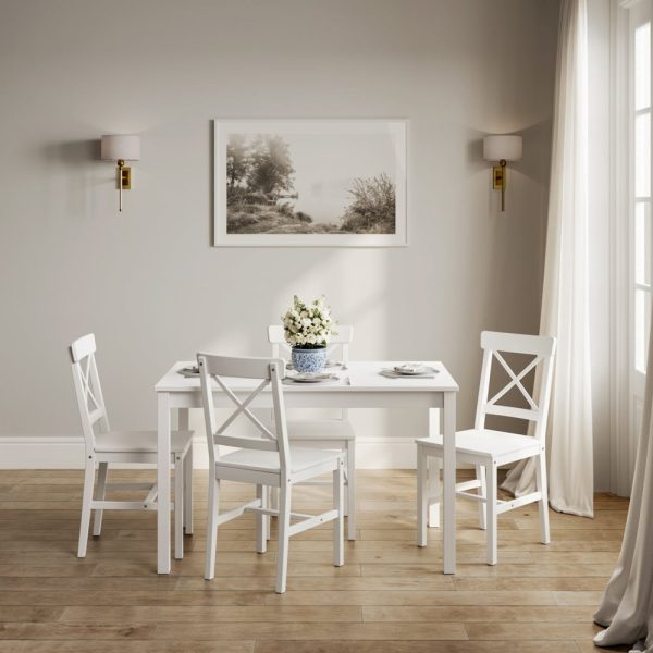 Carlton Wooden Dining Table With 4 Chairs In White | Bed Sava