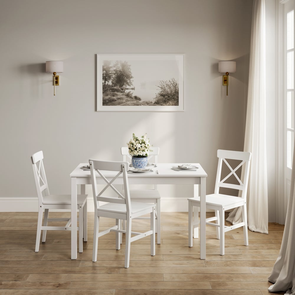 Carlton Wooden Dining Table With 4 Chairs In White