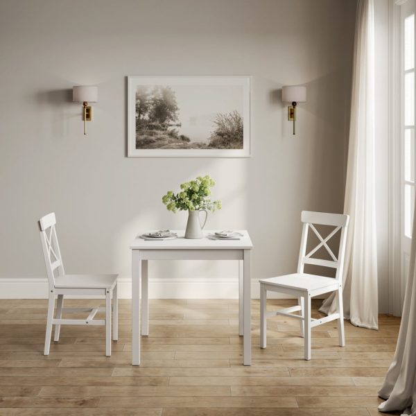 Carlton Wooden Dining Table With 2 Chairs In White | Bed Sava