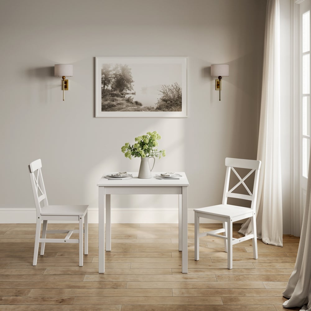 Carlton Wooden Dining Table With 2 Chairs In White