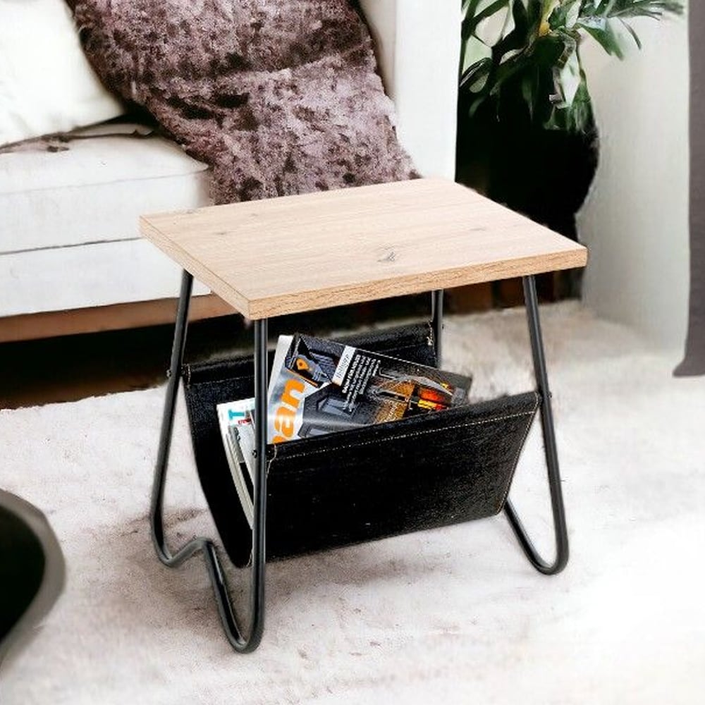 Carlton Wooden End Table With Magazine Rack In Oak | Bed Sava