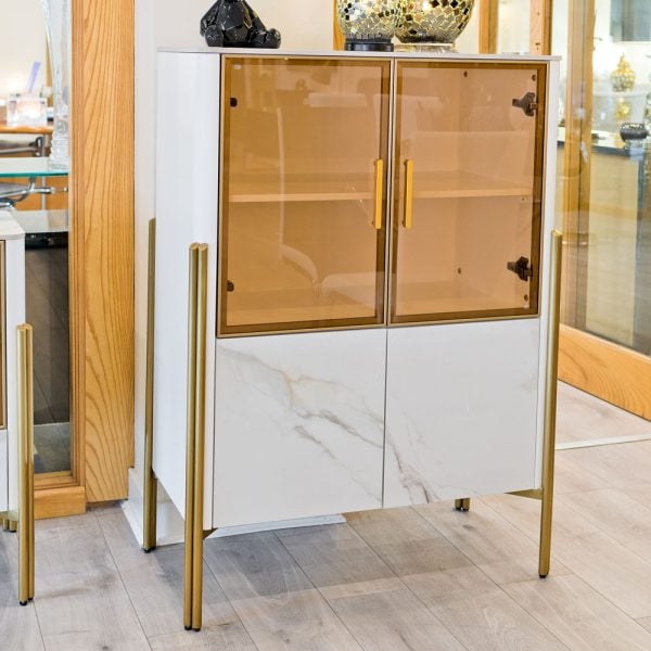 Carmel Marble Top Storage Cabinet 4 Doors In White And Gold | Bed Sava