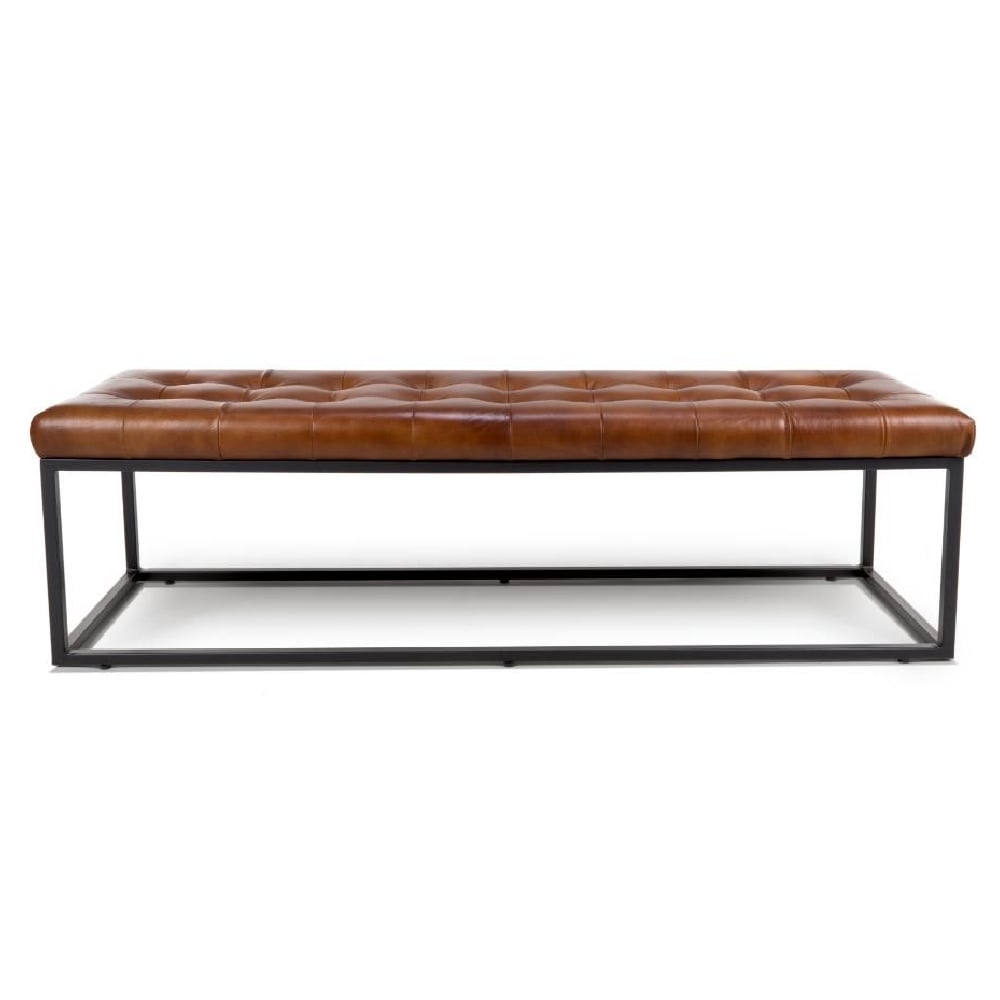 Carmel Wooden Dining Bench With Leather Seat In Tan