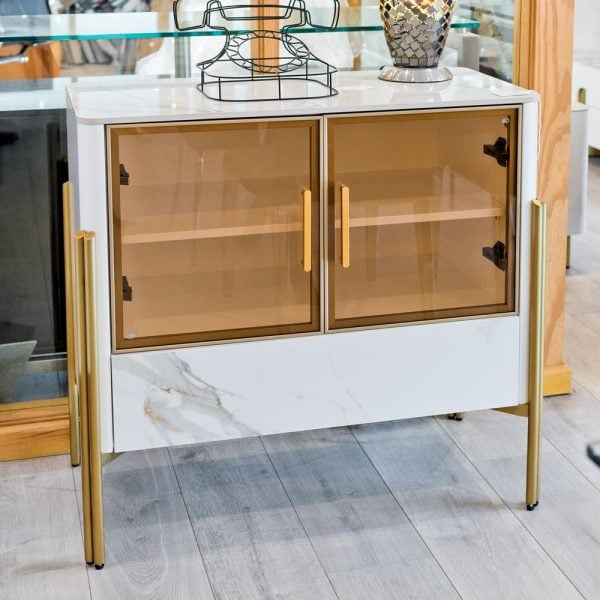 Carmel Marble Top Sideboard 2 Doors 1 Drawer In White And Gold | Bed Sava