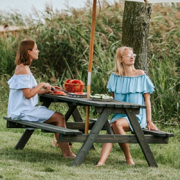 Carnation Wooden Picnic Table With Bench In Dark Grey | Bed Sava